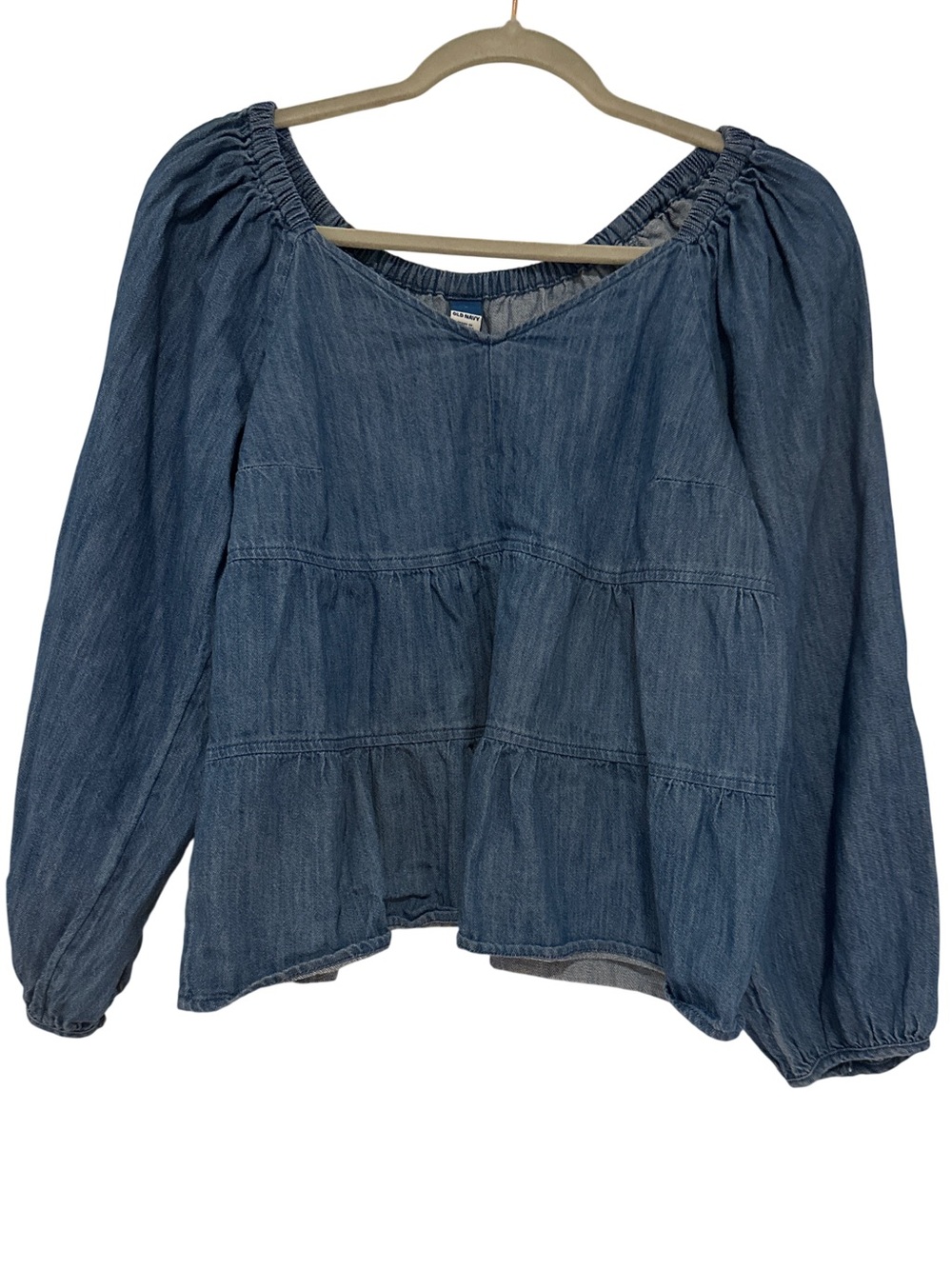 Old Navy Denim-Effect Blue Tiered Peasant Blouse